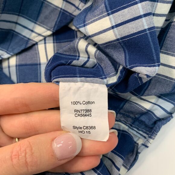 J Crew Button Down Shirt Mens M Medium Blue White Plaid Cotton Long Sleeve - Picture 6 of 10